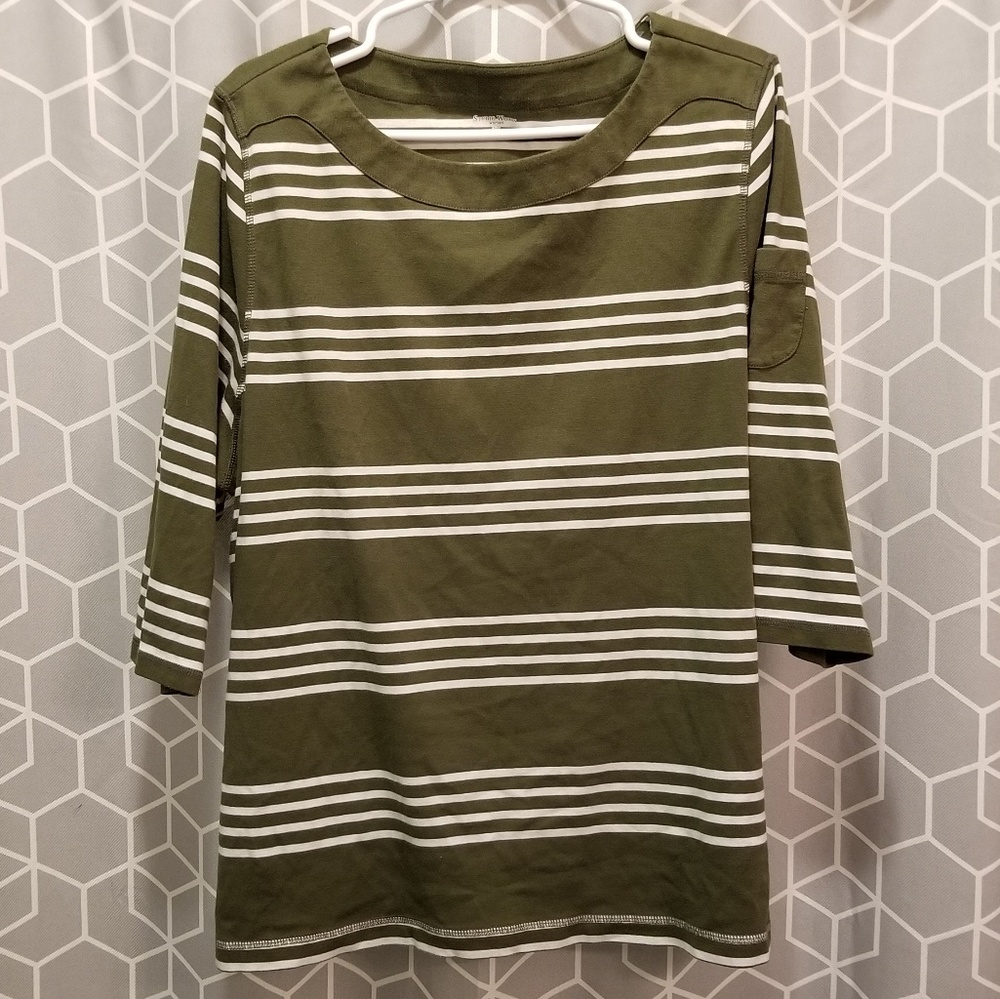 Army Green & White Striped Shirt